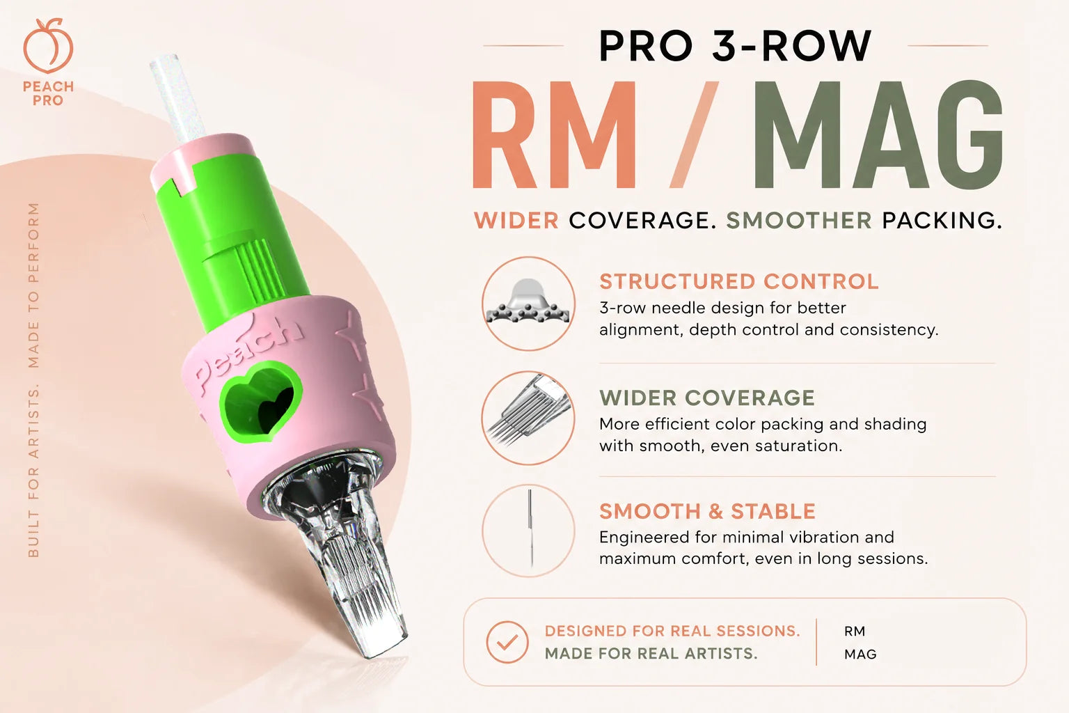 INKY PAWS PRO 3-row SEM and MAG tattoo cartridges for shading and color packing