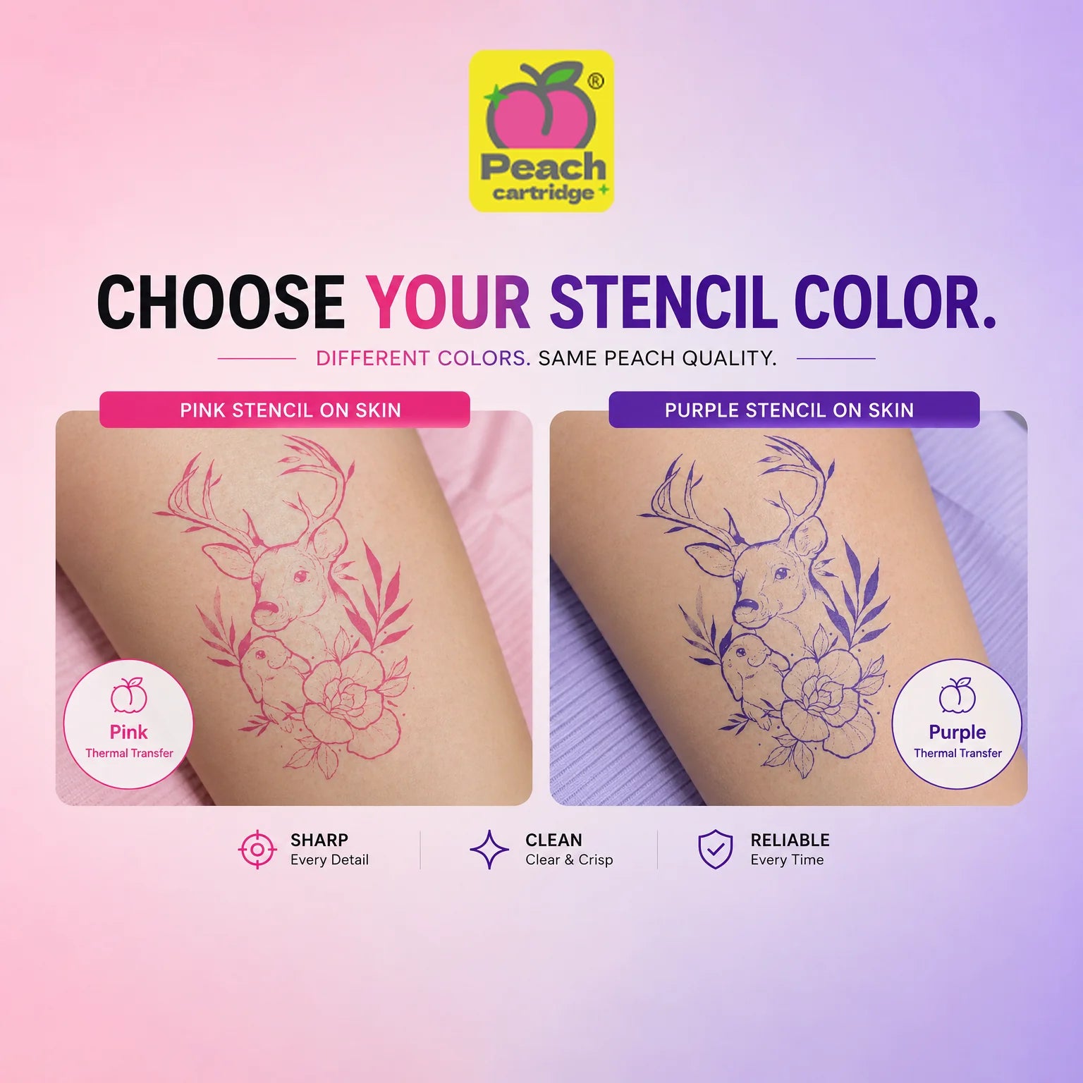 Pink and purple tattoo stencil paper printed with thermal tattoo printer